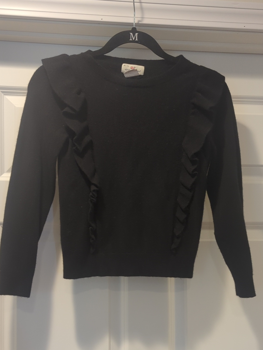Vineyard Vines Black Ruffle Front Knit Sweater
